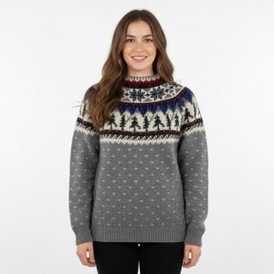 Eddie Bauer Gray Patterned Crew Neck Sweater